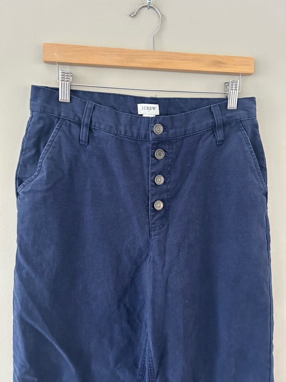 J.Crew Navy High Rise Lightweight Cotton Button Fly Wide Leg Crop Summer Pant - Picture 4 of 4